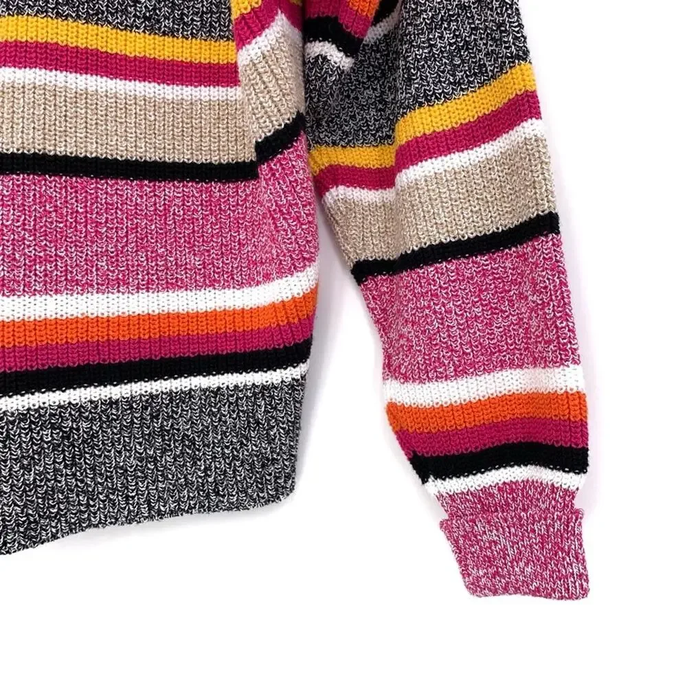 UNITED COLORS OF BENETTON Striped Chunky Knit Cardigan Pink Black XS/S